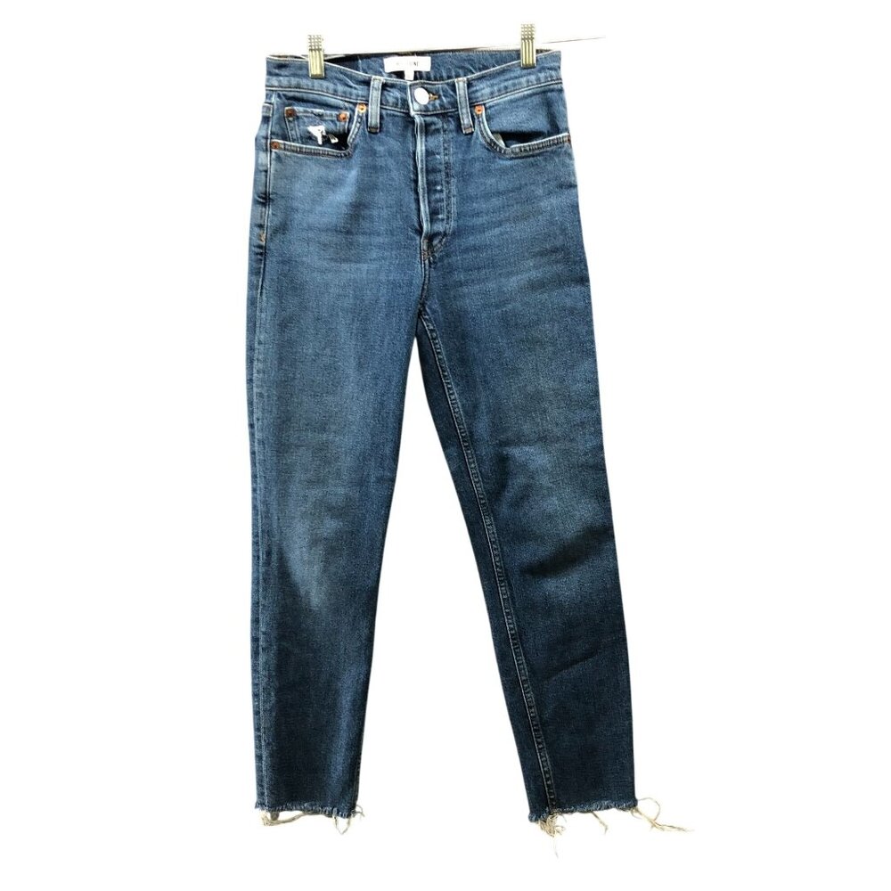 Re/Done 90s‎ High Rise Ankle Crop Jeans Womens 26 Dark Stone Button Fly Blue